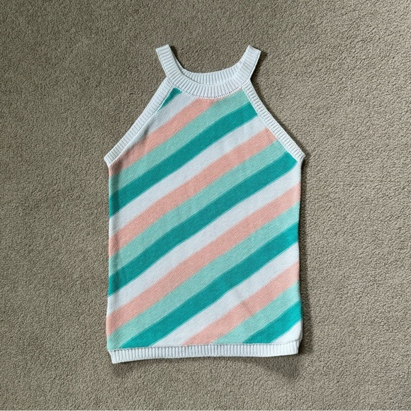 NEW Blue And Peach Striped Sweater Tank Top, Size XS - Picture 4 of 7